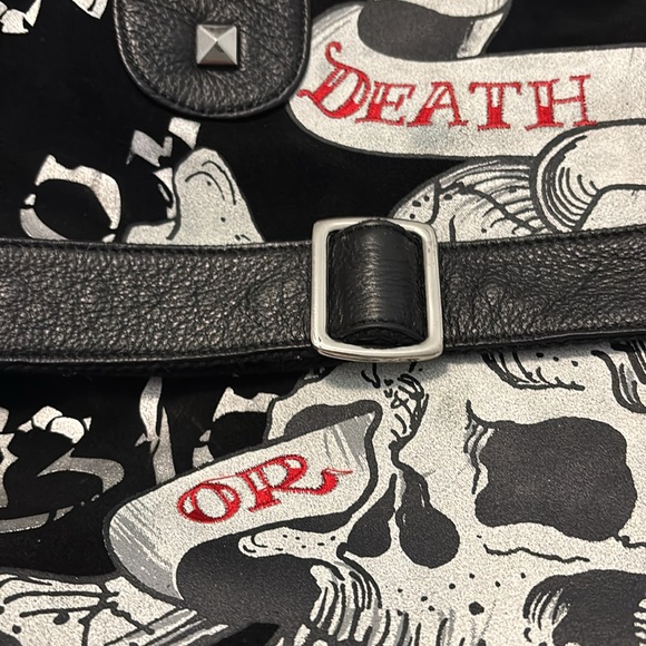 VTG Ed Hardy Death & Glory weekender bag black suede leather skull rose design - Picture 9 of 16